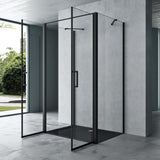 Cabine de douche Glasvilla, cloison de douche en U, cadre en aluminium, verre de sécurité ESG, verre transparent, double porte noire Ravenna66UK