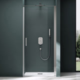 glasvilla Duschtür Nischentür dusche Duschabtrennung Chrom und Schwarz Duschkabine Schwingtür 8mm ESG-Sicherheitsglas mit Nanobeschichtung Hebe-Senk-Mechanismus Klarglas und Milchglas Streifen Teramo36K
