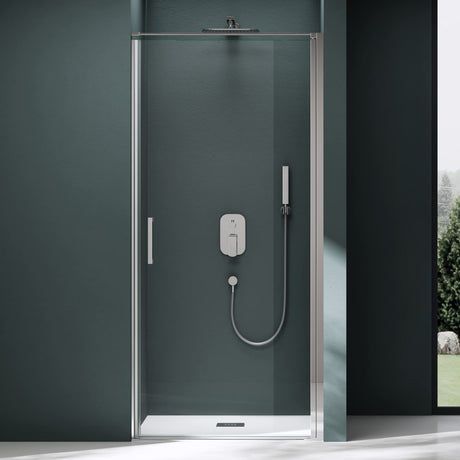 glasvilla Duschtür Nischentür dusche Duschabtrennung Chrom und Schwarz Duschkabine Schwingtür 8mm ESG-Sicherheitsglas mit Nanobeschichtung Hebe-Senk-Mechanismus Klarglas und Milchglas Streifen Teramo36K