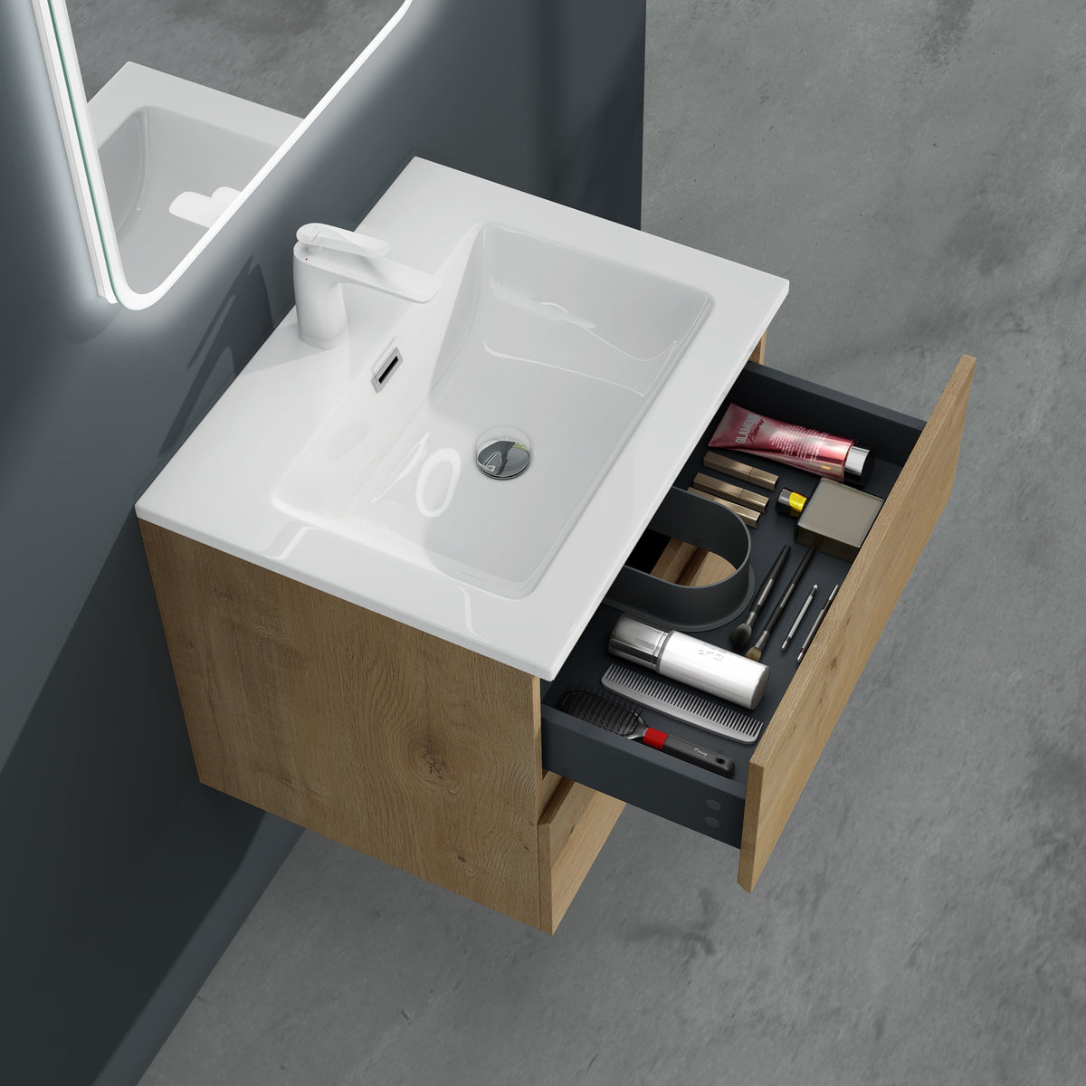 glasvilla Badmöbel-Set Waschtisch mit Unterschrank inkl. Soft-Close Waschbecken aus Mineralguss mit 2 Schubladen, Serie Aqualis