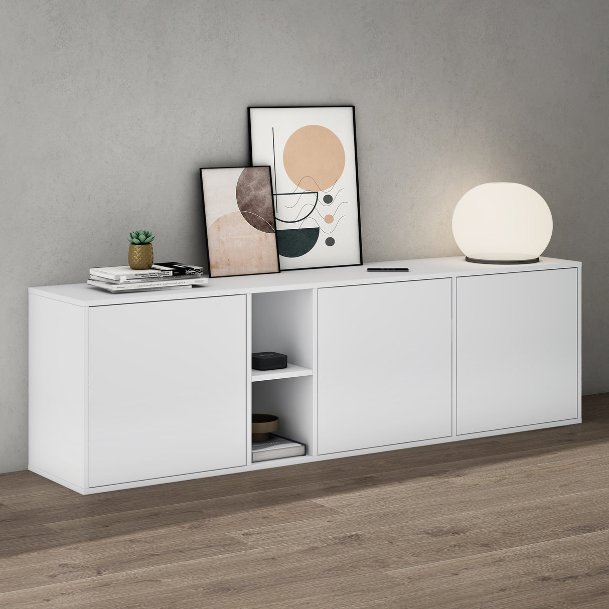 Meuble de rangement Glasvilla avec 3 portes et 2 compartiments, commode, buffet, beaucoup d'espace de rangement pour le salon Schrank02