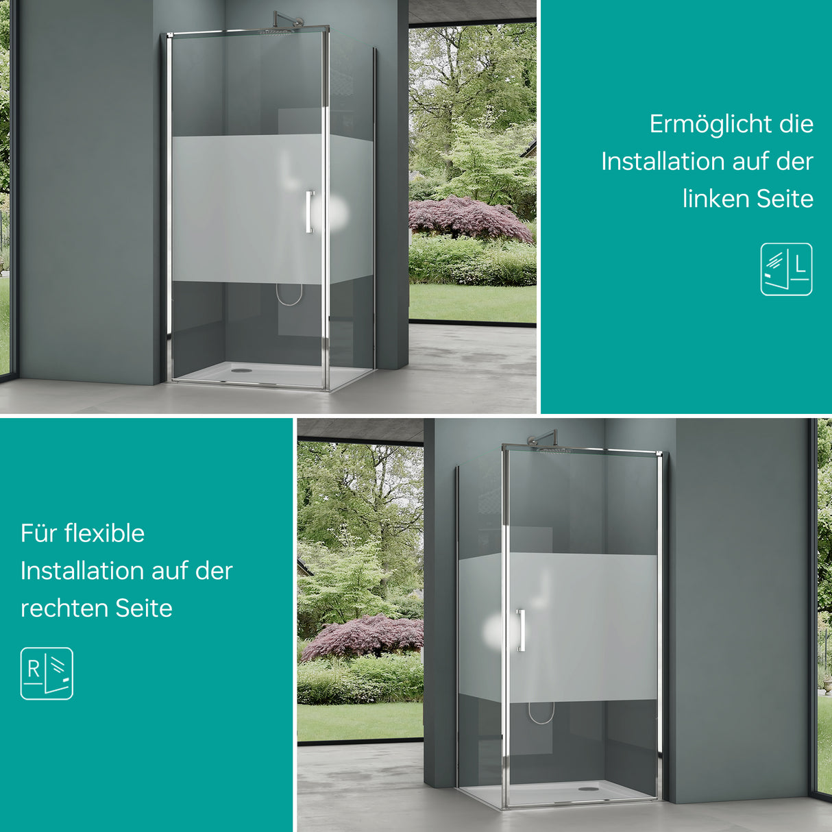 Cabine de douche Glasvilla avec mécanisme de levage et d'abaissement, bandes de verre dépoli Rav36MS-Plus, verre de sécurité ESG 8 mm, revêtement nano