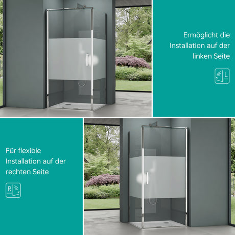 Cabine de douche Glasvilla avec mécanisme de levage et d'abaissement, bandes de verre dépoli Rav36MS-Plus, verre de sécurité ESG 8 mm, revêtement nano