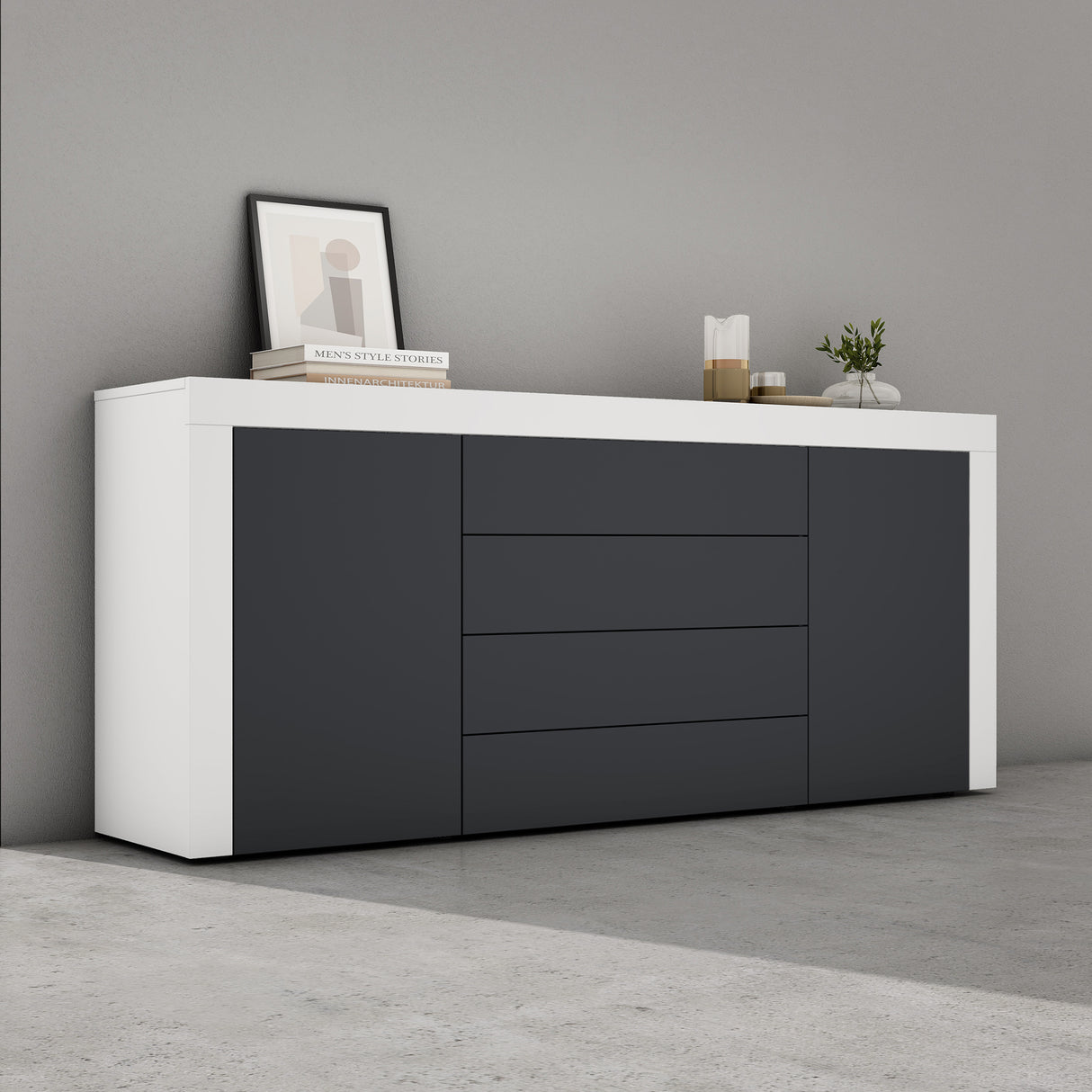 Buffet de rangement Glasvilla LTH : 167x36x70 cm avec 2 armoires et 4 tiroirs commode armoire polyvalente meuble cabinet03