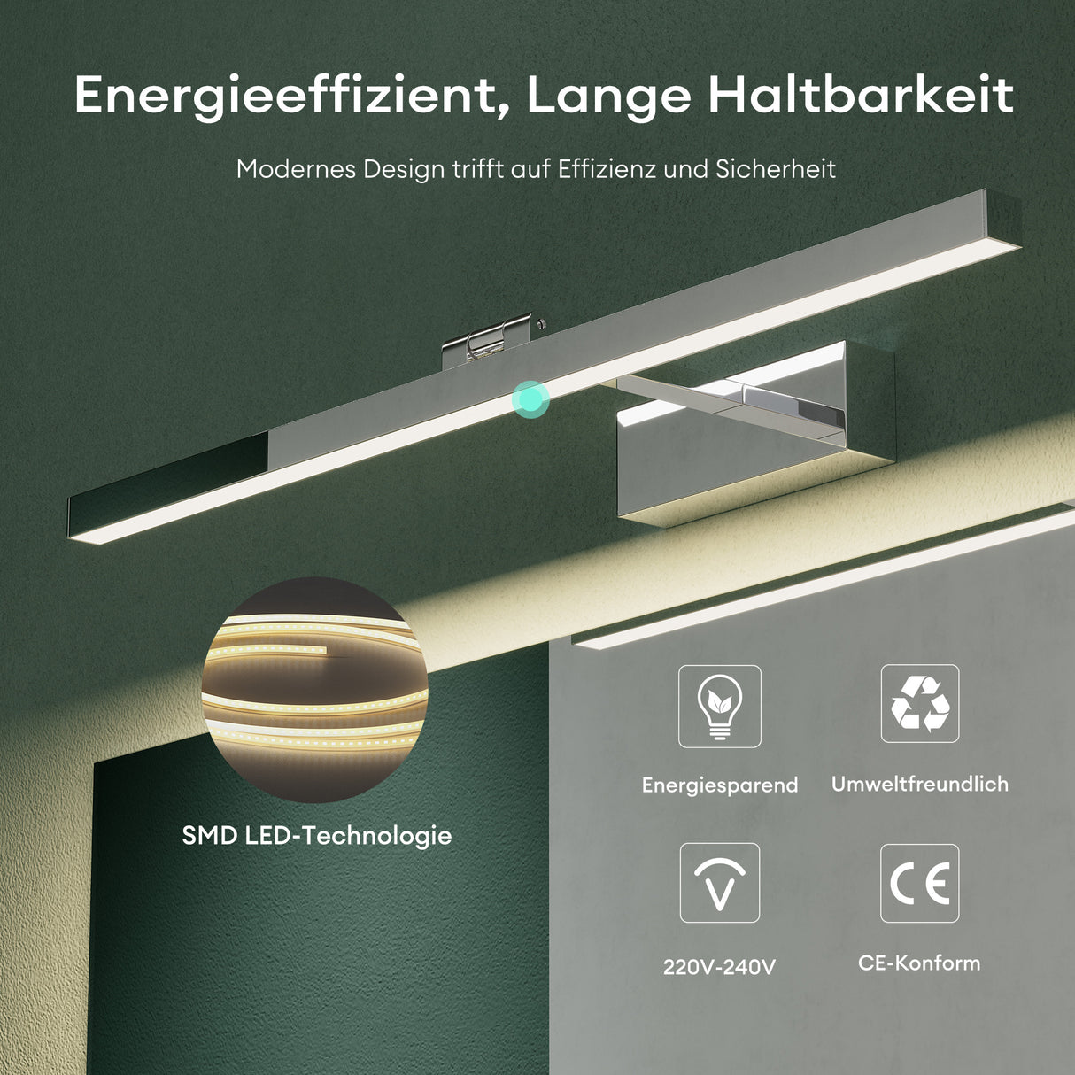 Lampe de salle de bain LED pour miroir Glasvilla | Lampe miroir, lampe de salle de bain 4000K | 9 W rotatif à 180° d'une beauté radieuse 