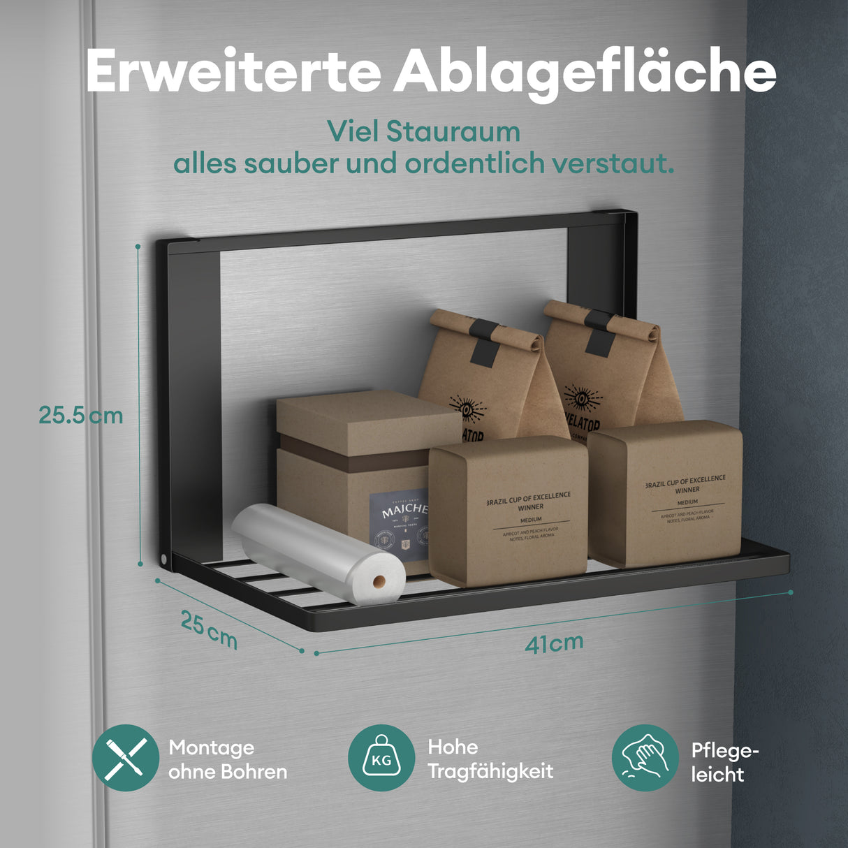 glasvolla Handtuchhalter Badetuchhalter Magnetische Regale für Waschmaschine Klappregal Wandregal ohne Bohren 41x25cm Multifunktionaler Regal für Kühlschrankseit, Bad, Küche Folda-01