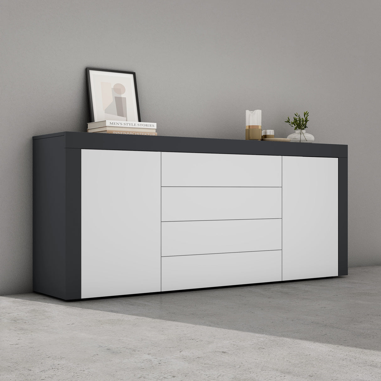Buffet de rangement Glasvilla LTH : 167x36x70 cm avec 2 armoires et 4 tiroirs commode armoire polyvalente meuble cabinet03