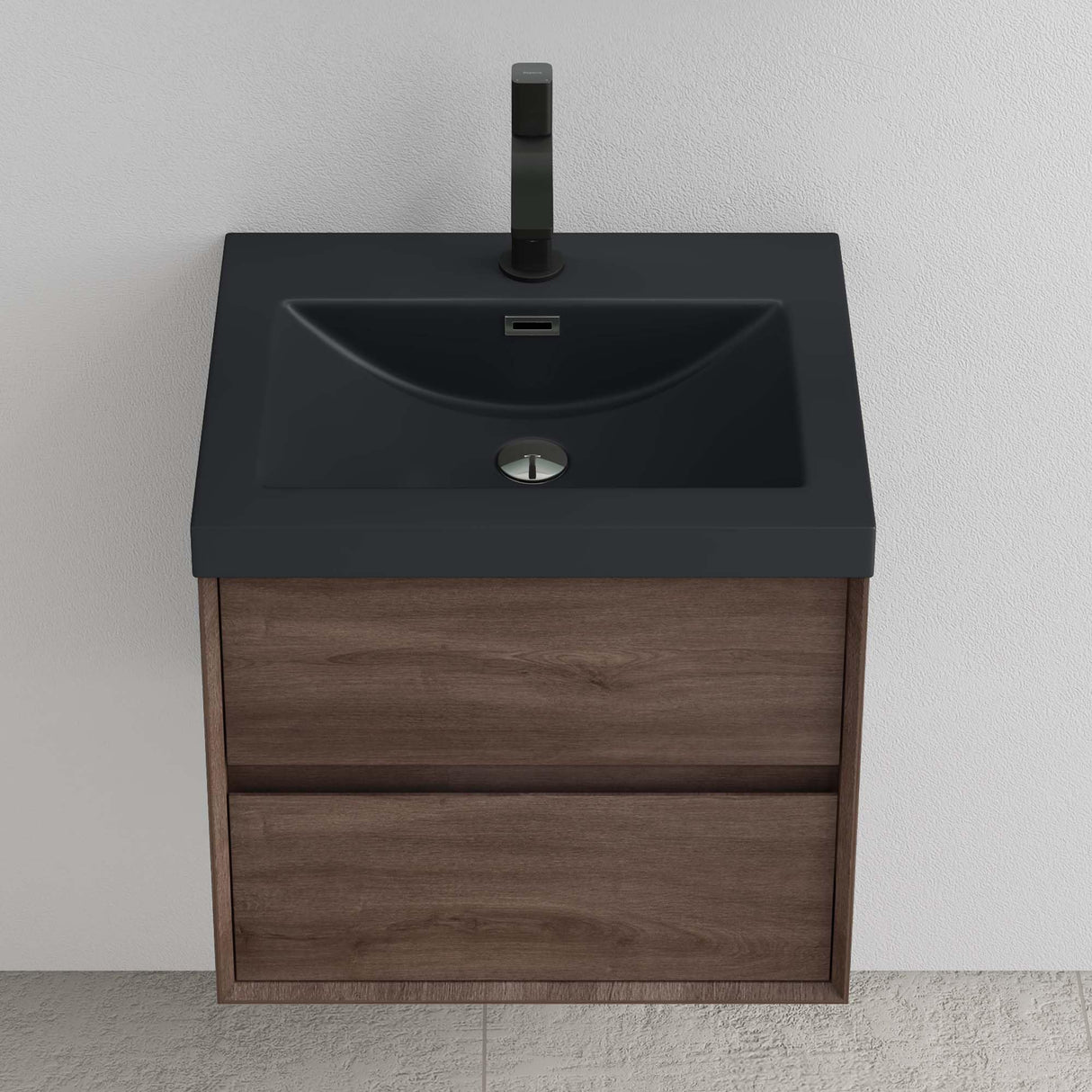 Ensemble de meubles de salle de bain Glasvilla Meuble de salle de bain Meuble sous-vasque 2 tiroirs avec fermeture en douceur avec lavabo en anthracite mat en fonte minérale Rimo