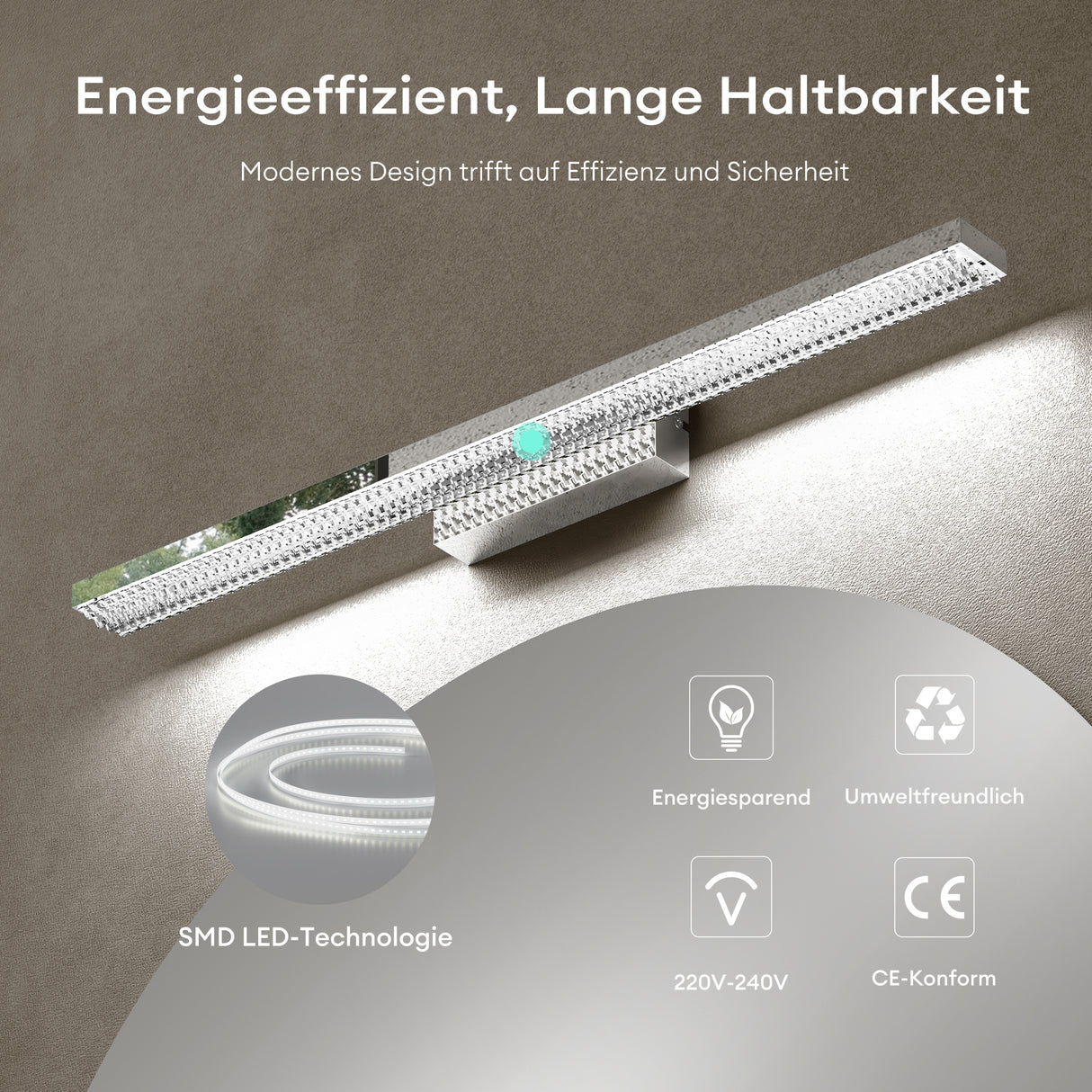 Lampe de salle de bain LED pour miroir Glasvilla | Lampe miroir, lampe de salle de bain 6000K | Applique murale LED 14W