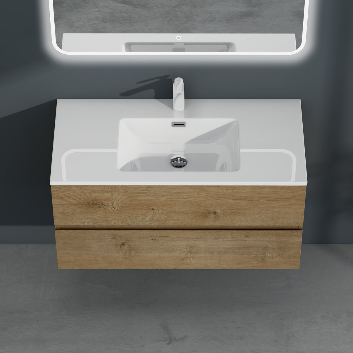 Ensemble de meubles de salle de bain Glasvilla, meuble sous-vasque avec meuble bas, vasque en fonte minérale, meuble sous-vasque 2 tiroirs à fermeture amortie Aqualis