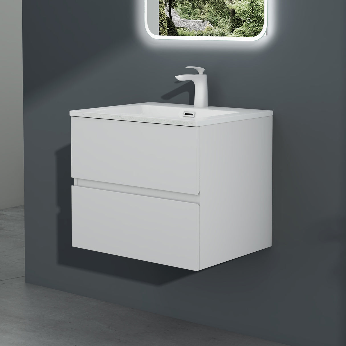 Ensemble de meubles de salle de bain Glasvilla, meuble sous-vasque avec meuble bas, vasque en fonte minérale, meuble sous-vasque 2 tiroirs à fermeture amortie Aqualis