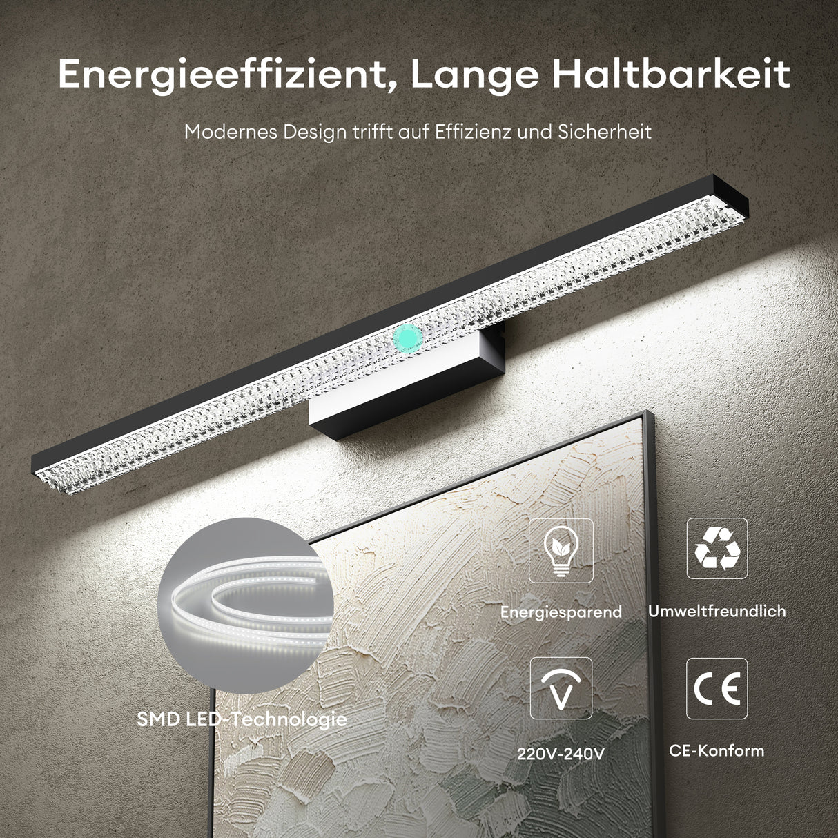 Lampe de salle de bain LED pour miroir Glasvilla | Lampe miroir, lampe de salle de bain 6000K | Applique murale LED 14W
