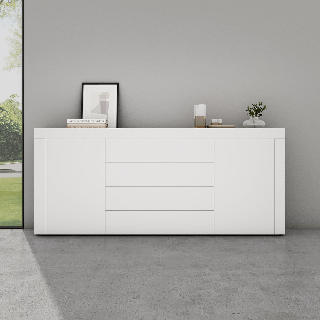 Buffet de rangement Glasvilla LTH : 167x36x70 cm avec 2 armoires et 4 tiroirs commode armoire polyvalente meuble cabinet03