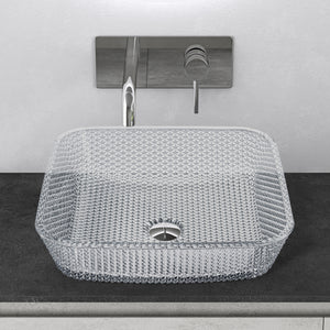 Lavabo en verre à poser Glasvilla, vasque rectangulaire, dimensions L x P x H : 40 x 40 x 11 cm (Minerva03)