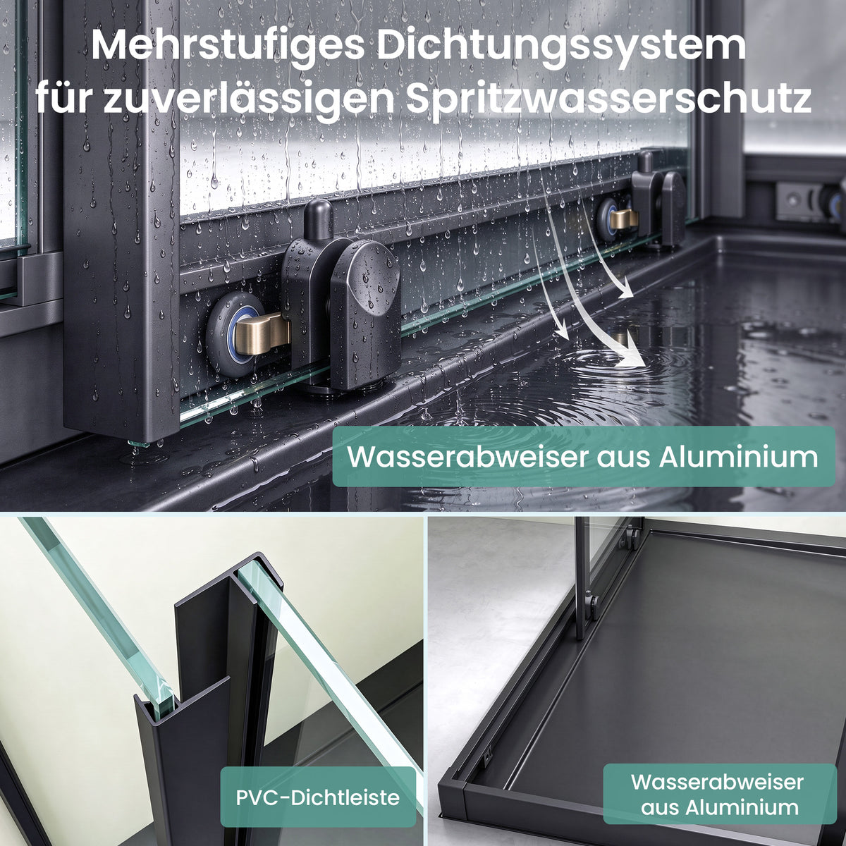glasvilla Duschkabine con puerta corredera doble puerta de ducha entrada de esquina vidrio real efecto loto 6mm vidrio de seguridad ESG Ravenna16K negro