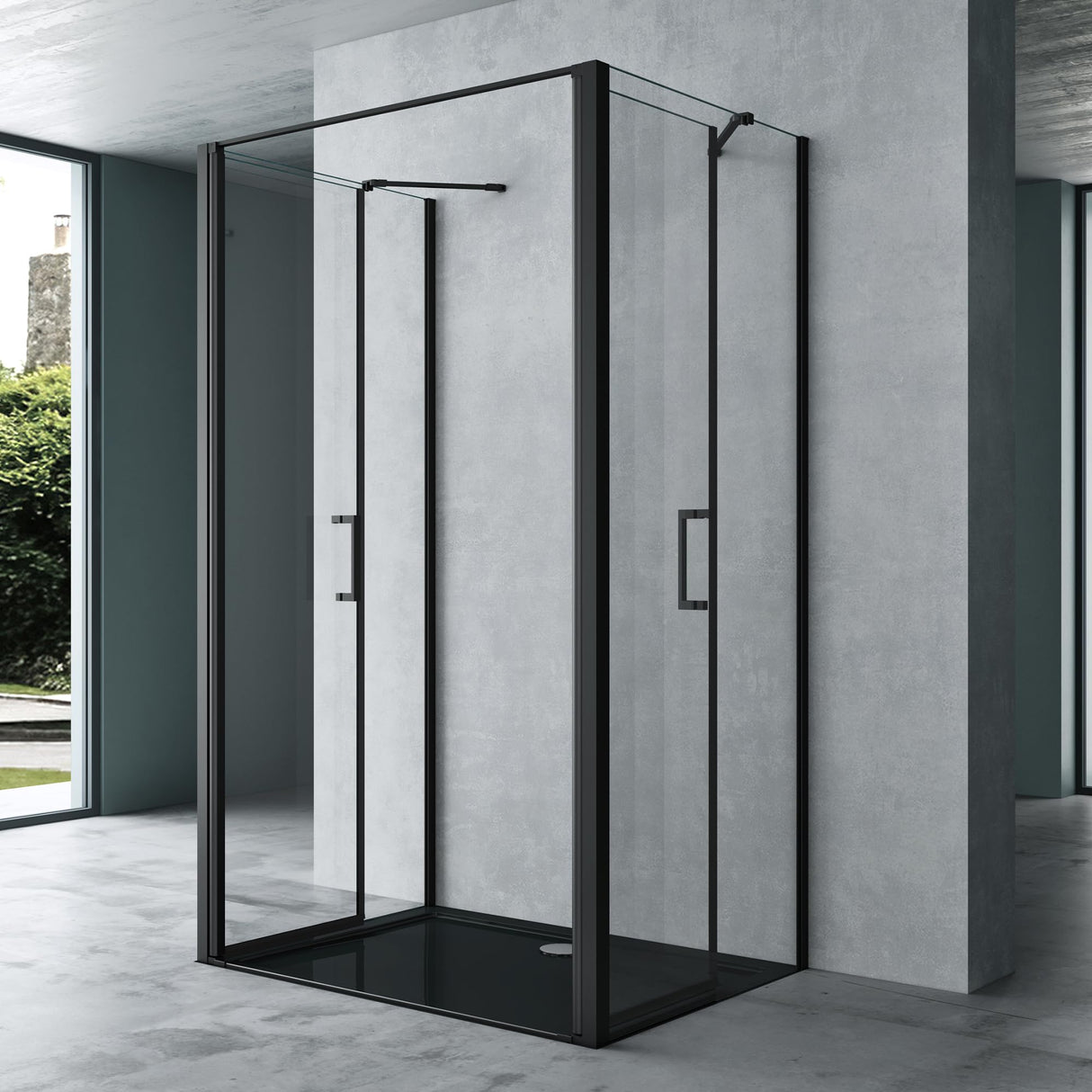 Cabine de douche Glasvilla, cloison de douche en U, cadre en aluminium, verre de sécurité ESG, verre transparent, double porte noire Ravenna66UK