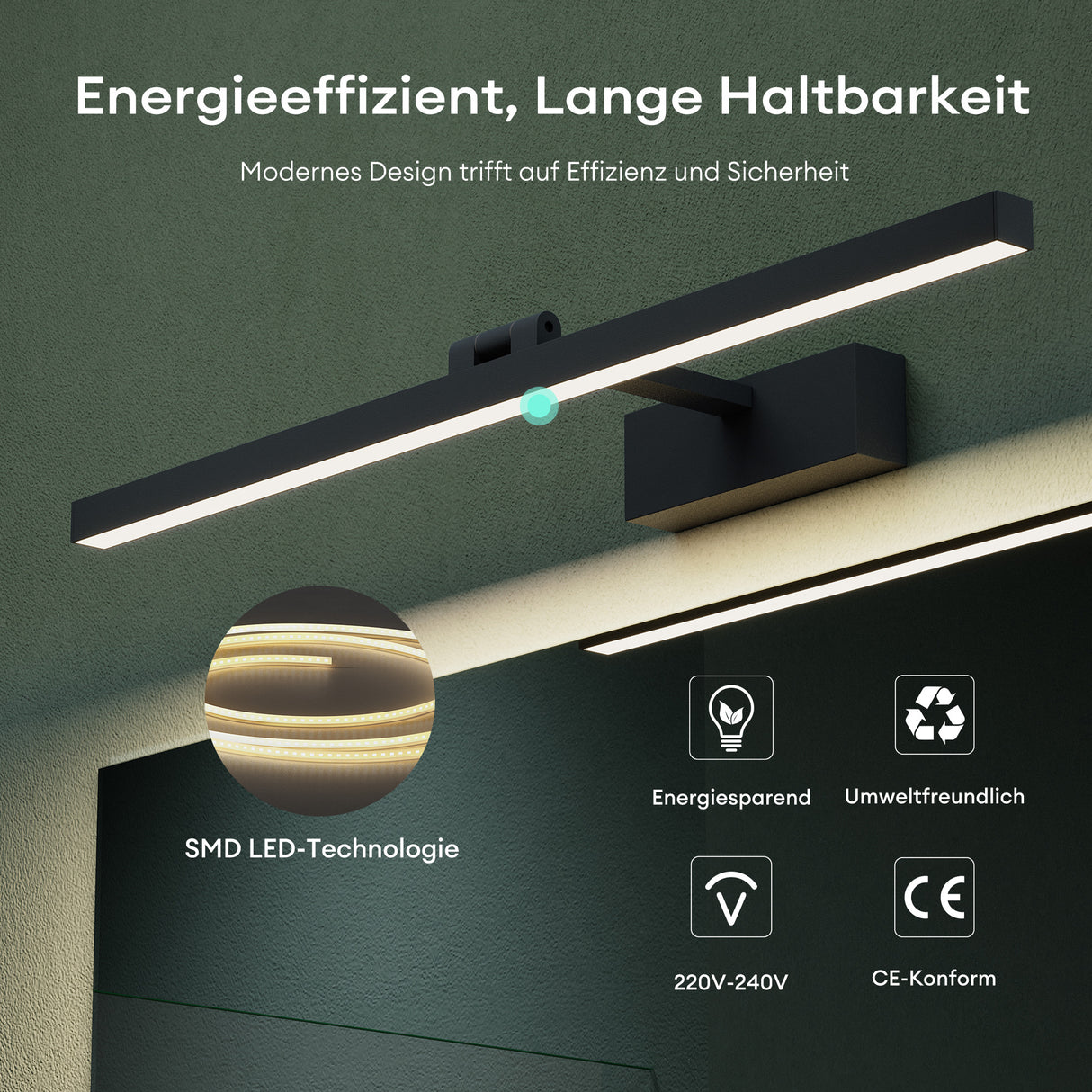 Lampe de salle de bain LED pour miroir Glasvilla | Lampe miroir, lampe de salle de bain 4000K | 9 W rotatif à 180° d'une beauté radieuse 