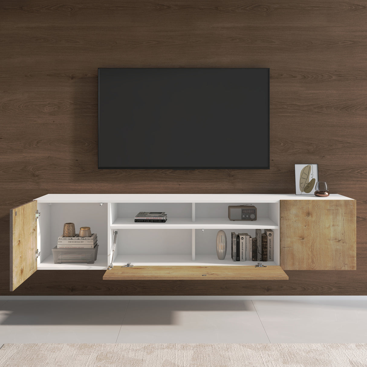 Meuble TV Glasvilla Meuble TV 3 portes avec fermeture amortie Meuble bas mural Table TV pour salon Fernsehschrank03
