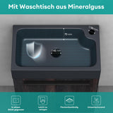 Ensemble de meubles de salle de bain Glasvilla, meuble de salle de bain avec meuble sous-vasque, lavabo anthracite mat et miroir de salle de bain LED, L x P x H 46 x 26 x 63 cm, Pise