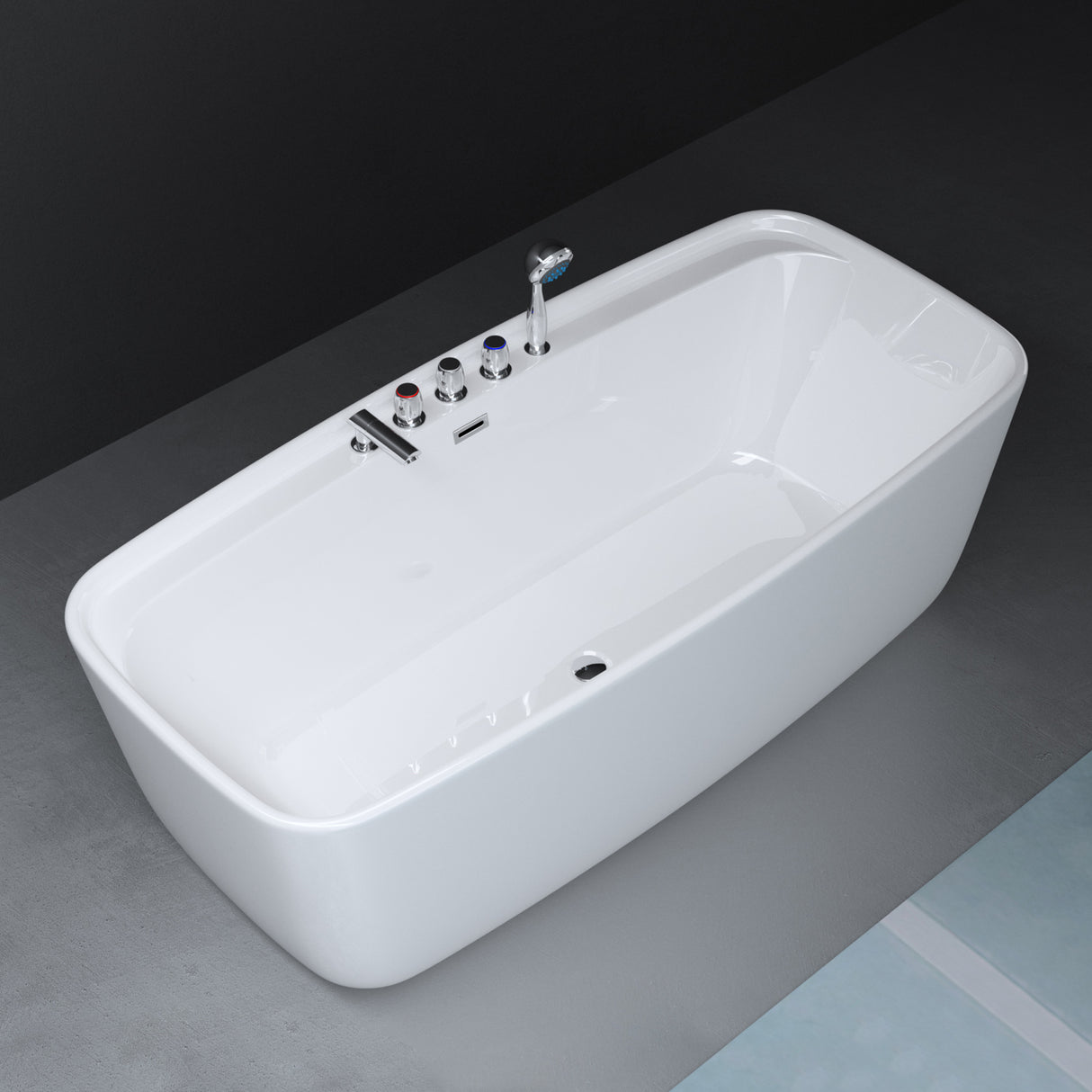Baignoire îlot rectangulaire en acrylique sanitaire Glasvilla avec accessoires, baignoire sur pied Vicenza601