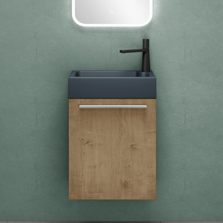 Ensemble de meubles de salle de bain Glasvilla, meuble de salle de bain avec meuble sous-vasque, lavabo anthracite mat et miroir de salle de bain LED, L x P x H 46 x 26 x 63 cm, Pise