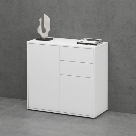 Glasvilla meuble à chaussures commode meuble de rangement avec 2 armoires et 2 tiroirs buffet armoire polyvalente Schrank05