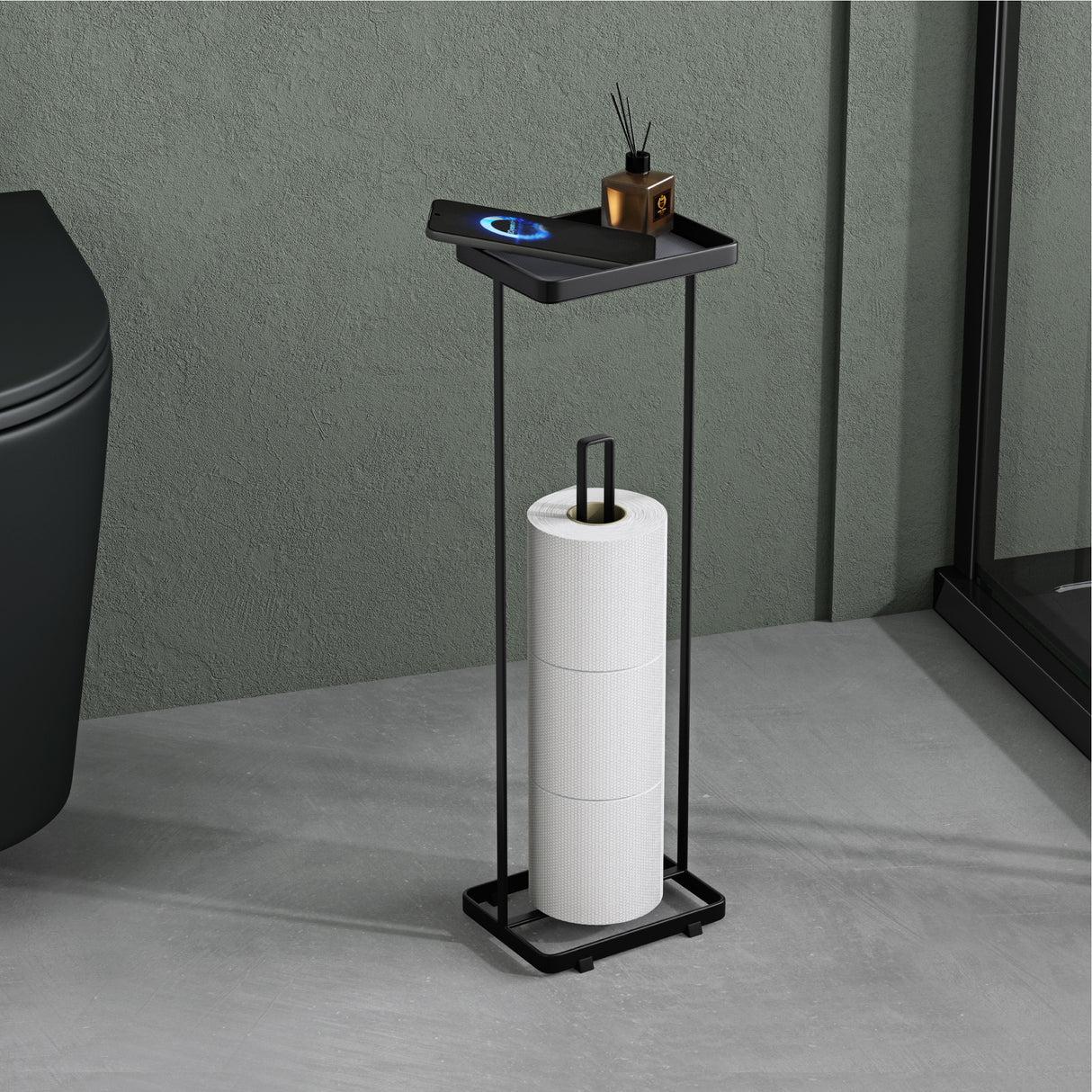 soporte de papel higiénico glasvilla de pie con estante soporte de rollos de inodoro soporte de papel higiénico independiente soporte de rollos de WC 16x12x52cm Reglo-04