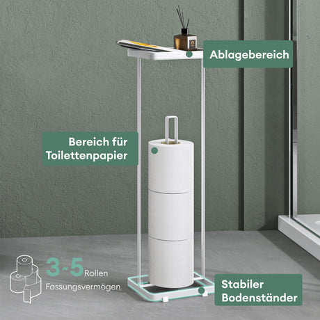 soporte de papel higiénico glasvilla de pie con estante soporte de rollos de inodoro soporte de papel higiénico independiente soporte de rollos de WC 16x12x52cm Reglo-04