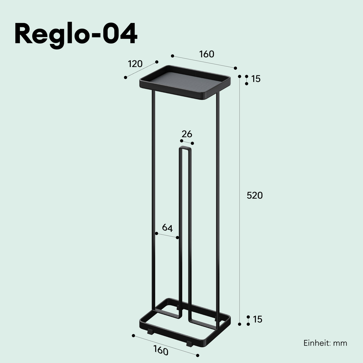 soporte de papel higiénico glasvilla de pie con estante soporte de rollos de inodoro soporte de papel higiénico independiente soporte de rollos de WC 16x12x52cm Reglo-04