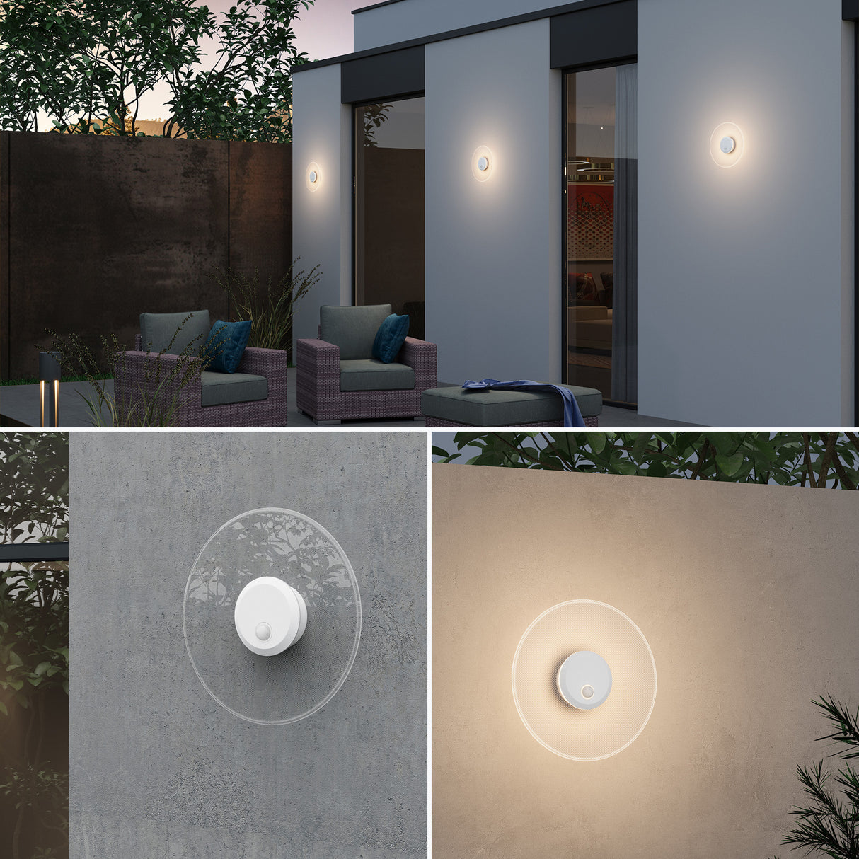 Applique murale d'extérieur glasvilla 6W LED | Luminaire d'extérieur pour chemin de jardin, 3000K avec détecteur de mouvement | Lampe d'extérieur ⌀300X65mm IP65 LunaLights 
