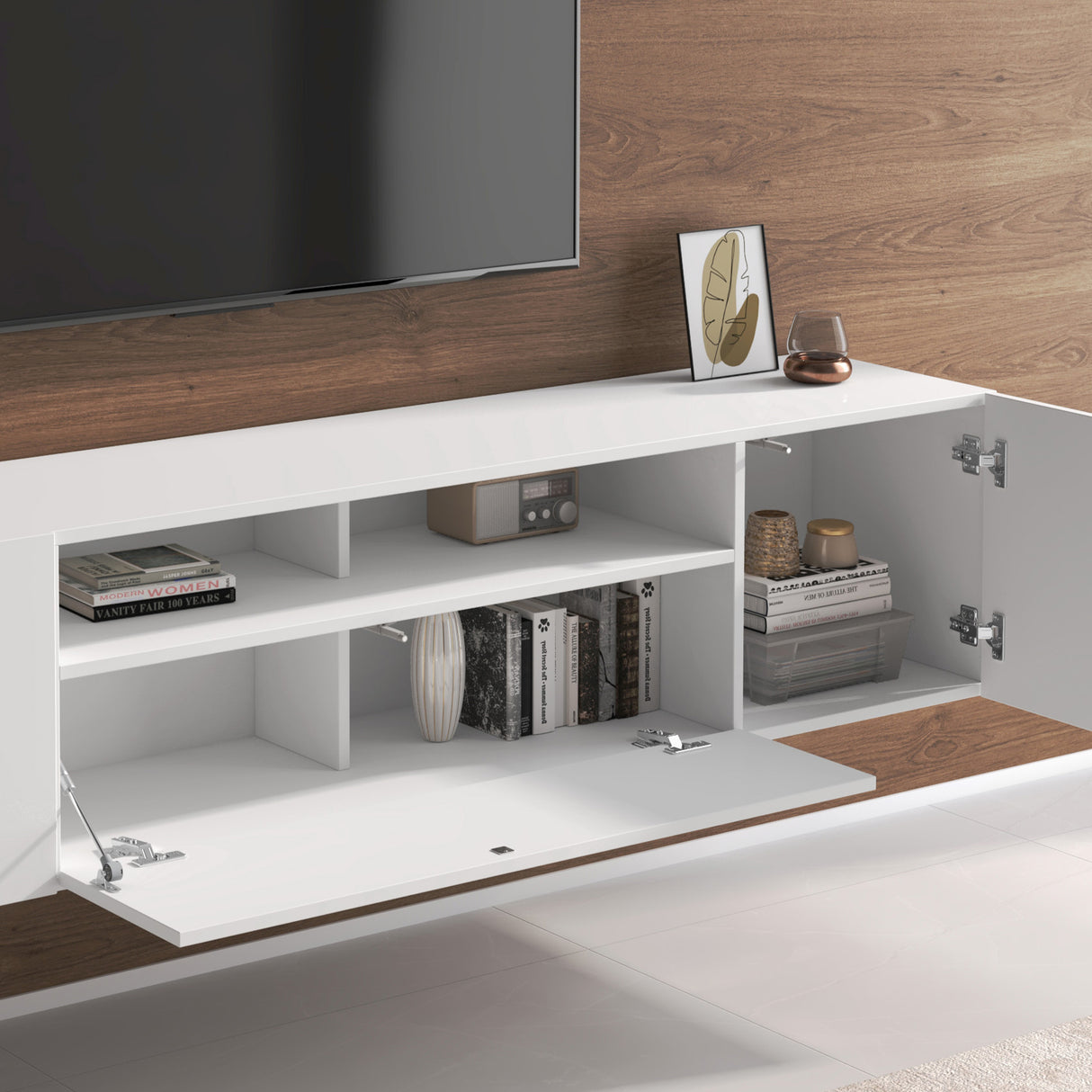 Meuble TV Glasvilla Meuble TV 3 portes avec fermeture amortie Meuble bas mural Table TV pour salon Fernsehschrank03