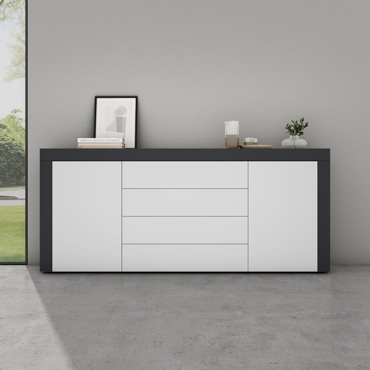 Buffet de rangement Glasvilla LTH : 167x36x70 cm avec 2 armoires et 4 tiroirs commode armoire polyvalente meuble cabinet03