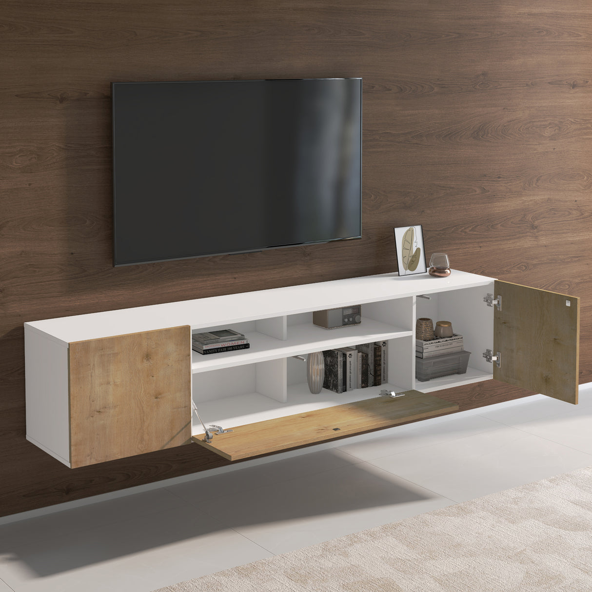 Meuble TV Glasvilla Meuble TV 3 portes avec fermeture amortie Meuble bas mural Table TV pour salon Fernsehschrank03