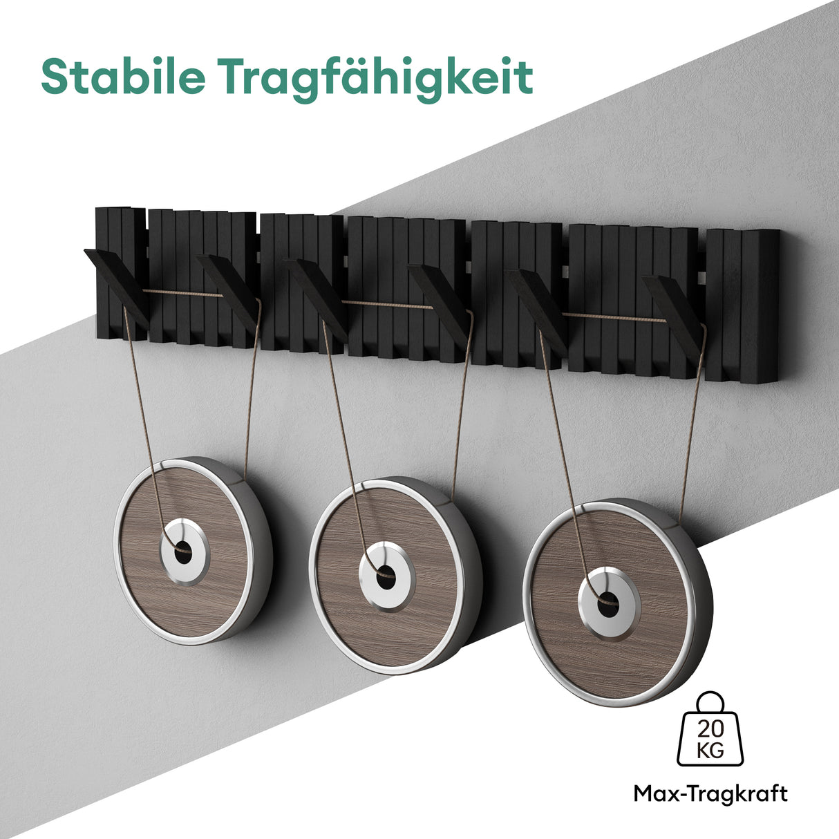 Glasvilla Design – Perchero de pared de madera con 7 ganchos magnéticos abatibles Twigro-01