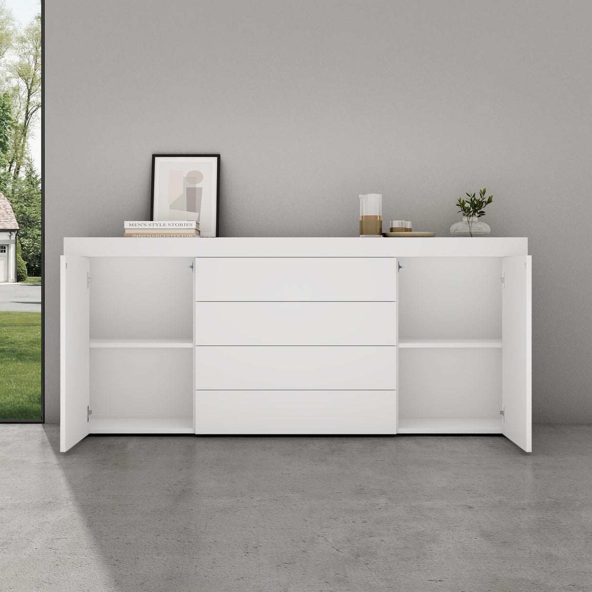 Buffet de rangement Glasvilla LTH : 167x36x70 cm avec 2 armoires et 4 tiroirs commode armoire polyvalente meuble cabinet03