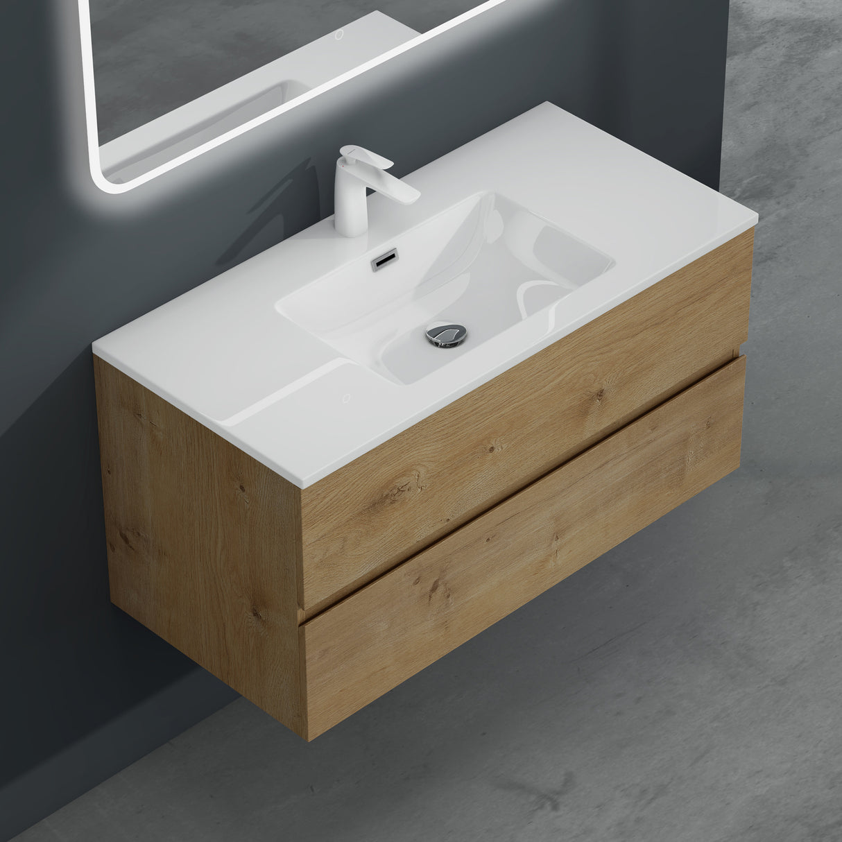 Ensemble de meubles de salle de bain Glasvilla, meuble sous-vasque avec meuble bas, vasque en fonte minérale, meuble sous-vasque 2 tiroirs à fermeture amortie Aqualis