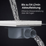 glasvilla Bodenablauf Duschablauf Edelstahl, Duschrinne quadratisch 15x15cm Duschabfluss befliesbar mit Geruchsverschluss, Haarsieb, 360°-Drehadapter, Chrom gebürstet, für Bad Dusche Balkon, KYE113-150