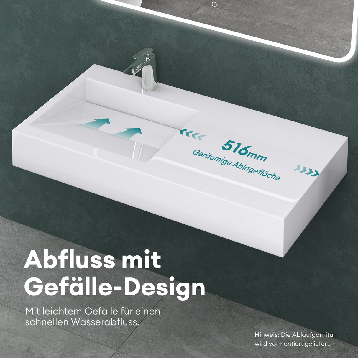 glasvilla lavabo lavabo suspendido lavabo sobre encimera mineral rectangular Col11