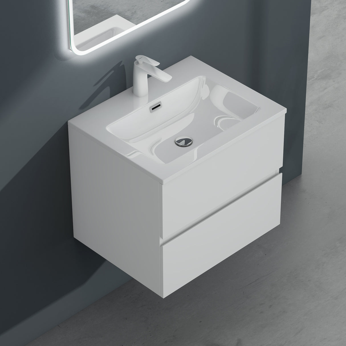 Ensemble de meubles de salle de bain Glasvilla, meuble sous-vasque avec meuble bas, vasque en fonte minérale, meuble sous-vasque 2 tiroirs à fermeture amortie Aqualis