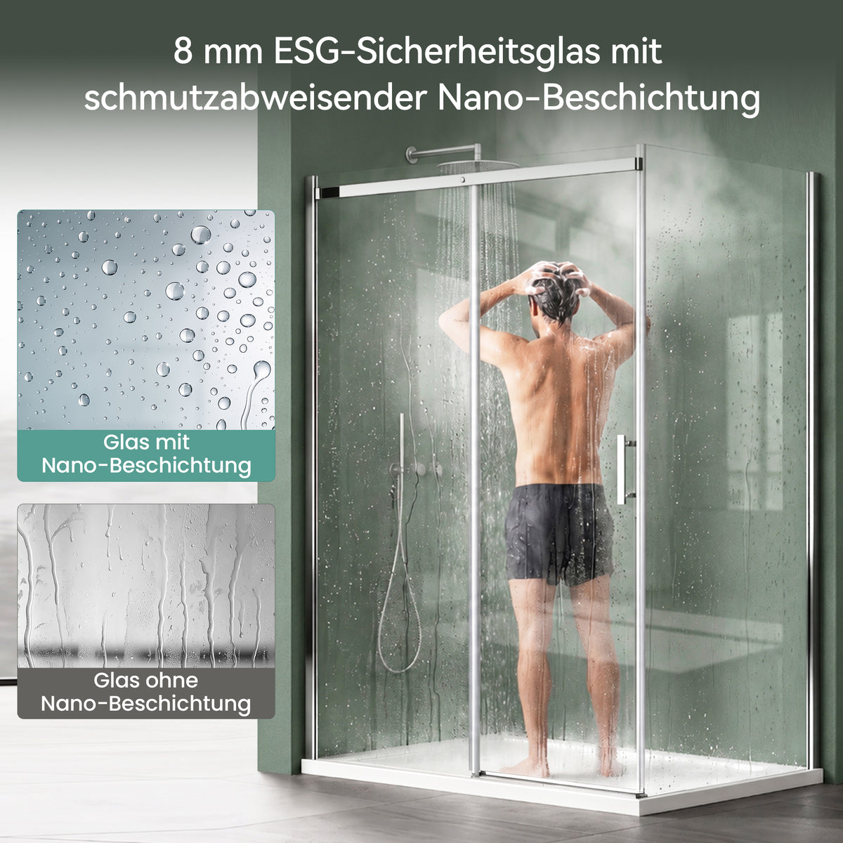Glasvilla  Duschkabine Duschabtrennung 8mm Sicherheitsglas mit NANO Eck-Dusche mit Schiebetür Ravenna18