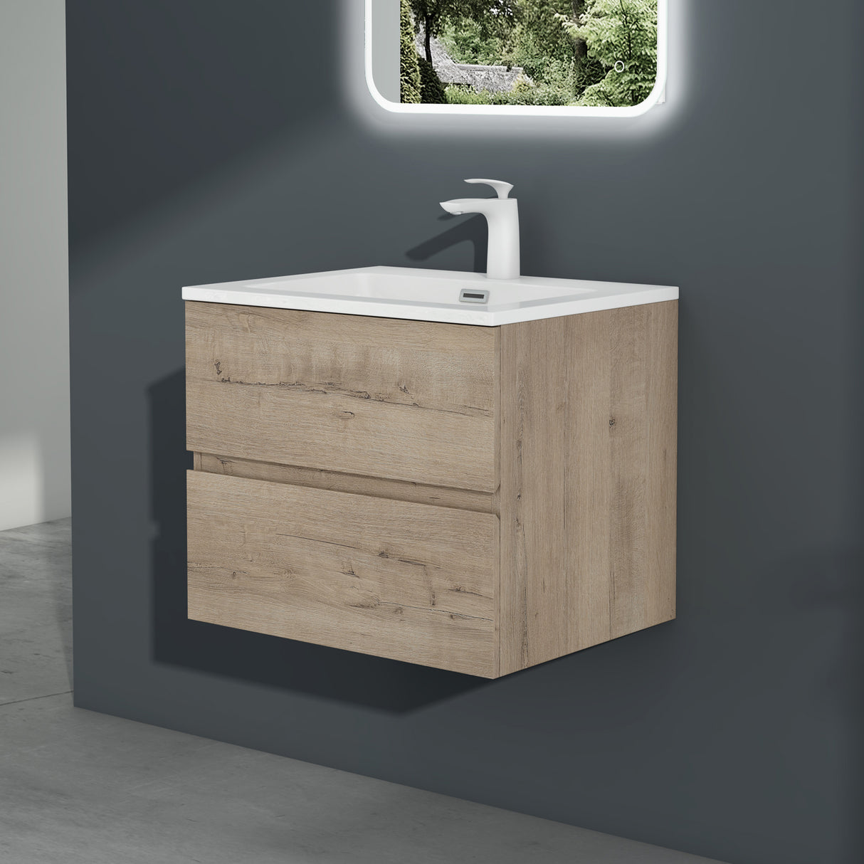 Ensemble de meubles de salle de bain Glasvilla, meuble sous-vasque avec meuble bas, vasque en fonte minérale, meuble sous-vasque 2 tiroirs à fermeture amortie Aqualis
