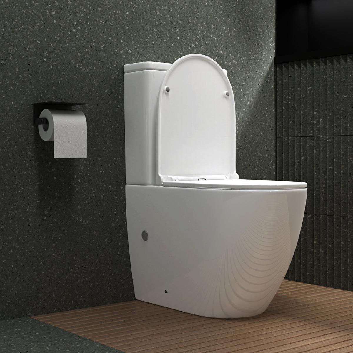 glasvilla Stand WC mit Spülkasten spülrandloses-WC bodenstehende-Toilette aus Keramik, weiß/matt schwarz  36x63x82cm, mit Absenkautomatik, inkl. Spülkasten, Stand179T