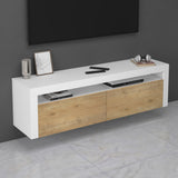 Meuble TV glasvilla Meuble TV bas meuble mural 2 portes avec fermeture amortie Table TV pour salon LTH: 160x40x46 cm Fernsehschrank01