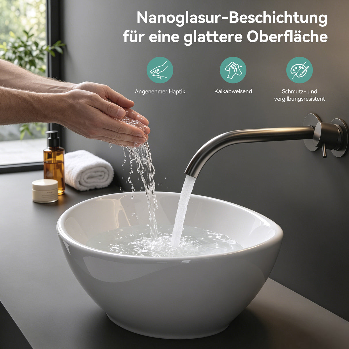 glasvilla Waschbecken Aufsatzwaschbecken Waschschale aus Keramik mit Nano-Versiegelung Brüssel205