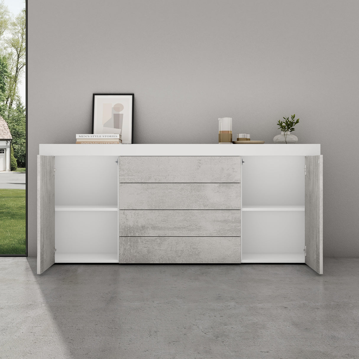 Buffet de rangement Glasvilla LTH : 167x36x70 cm avec 2 armoires et 4 tiroirs commode armoire polyvalente meuble cabinet03