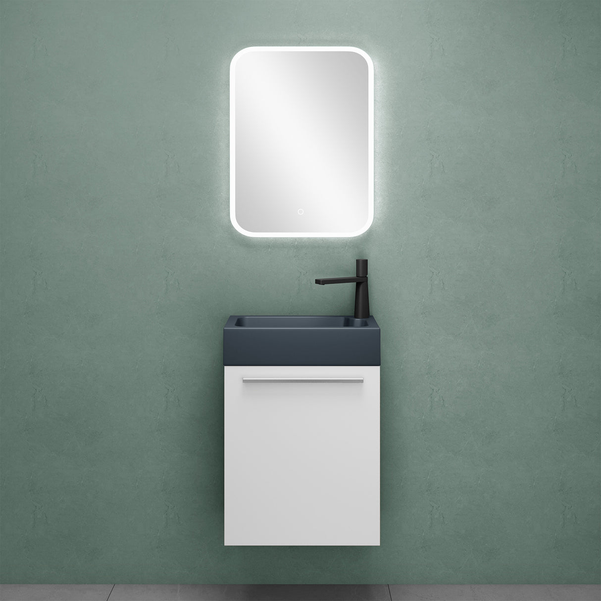 Ensemble de meubles de salle de bain Glasvilla, meuble de salle de bain avec meuble sous-vasque, lavabo anthracite mat et miroir de salle de bain LED, L x P x H 46 x 26 x 63 cm, Pise