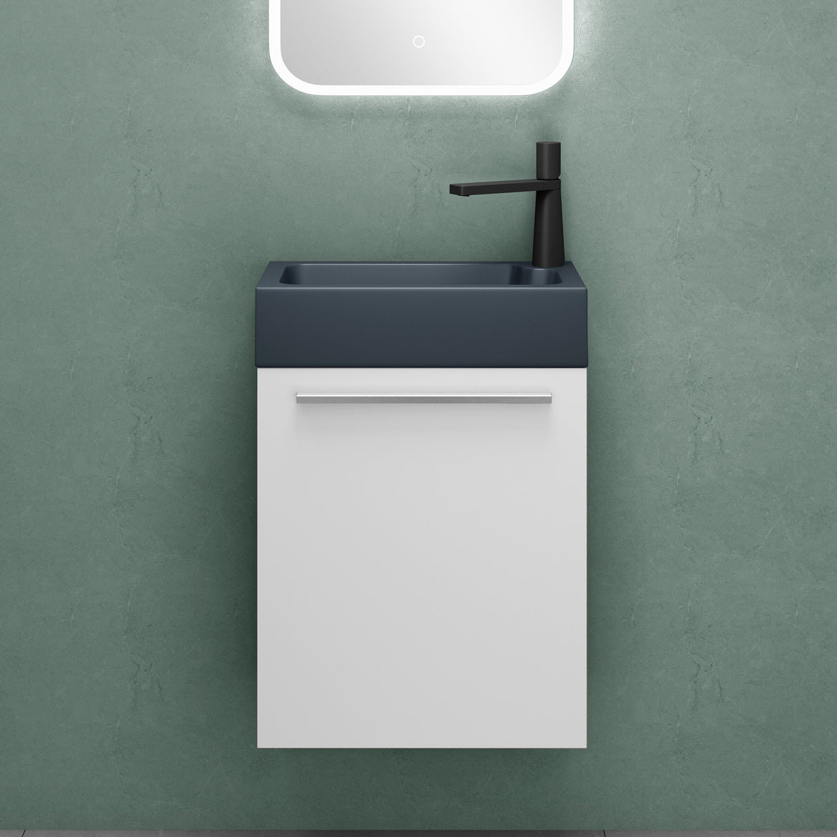 Ensemble de meubles de salle de bain Glasvilla, meuble de salle de bain avec meuble sous-vasque, lavabo anthracite mat et miroir de salle de bain LED, L x P x H 46 x 26 x 63 cm, Pise
