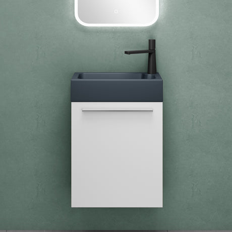 Ensemble de meubles de salle de bain Glasvilla, meuble de salle de bain avec meuble sous-vasque, lavabo anthracite mat et miroir de salle de bain LED, L x P x H 46 x 26 x 63 cm, Pise