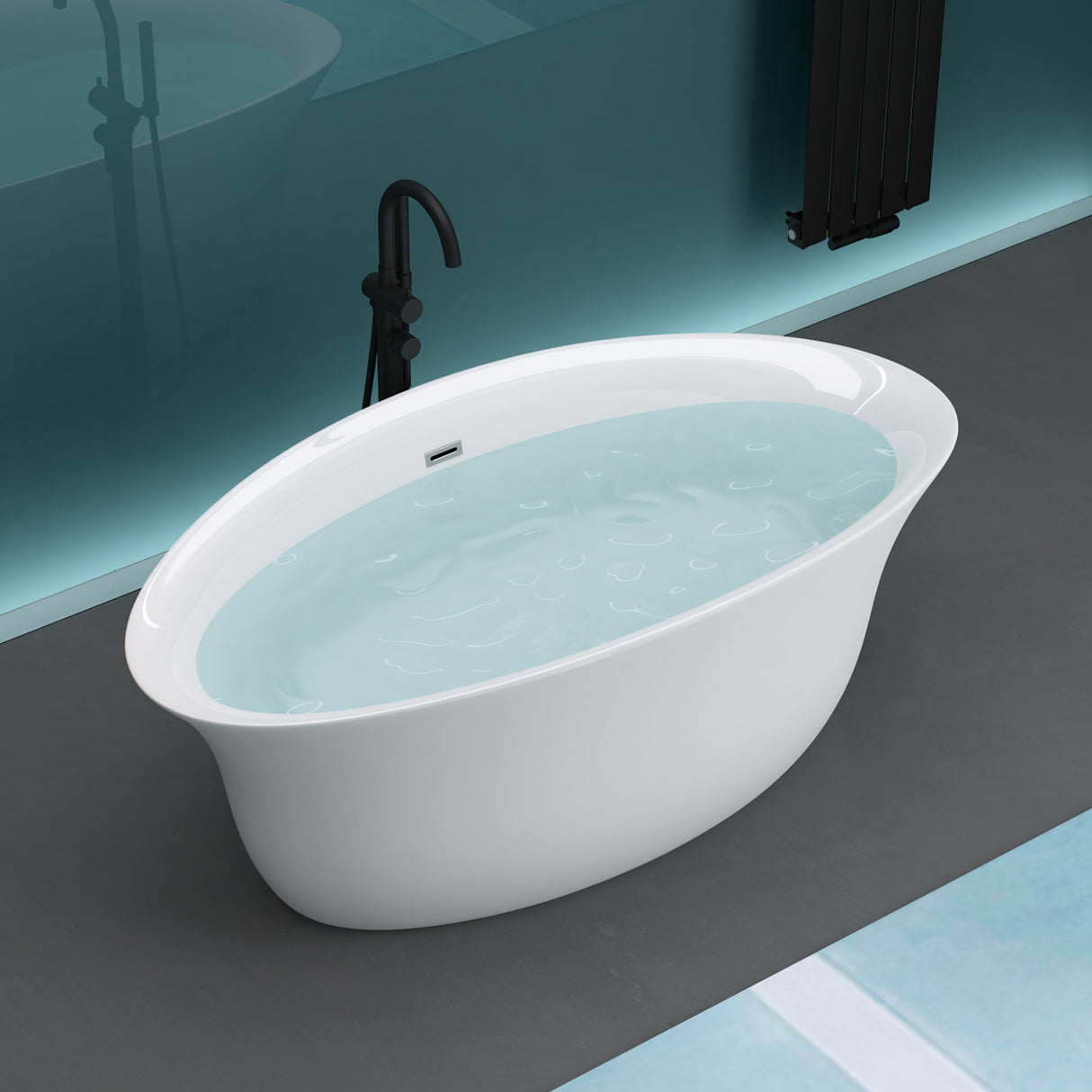 Baignoire îlot ovale en acrylique Glasvilla avec bonde escamotable, blanche, 170 x 75 x 58 cm, Vicenza519