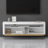 Meuble TV glasvilla Meuble TV bas meuble mural 2 portes avec fermeture amortie Table TV pour salon LTH: 160x40x46 cm Fernsehschrank01